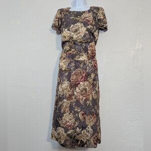 Vintage Elegant Floral Maxi Dress Cottage Romantic Ethereal Feminine Wedding S